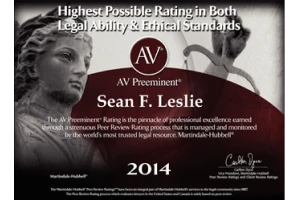 Highest Possible Rating in Both Legal Ability & Enthical Standards, Sean F. Leslie 2014